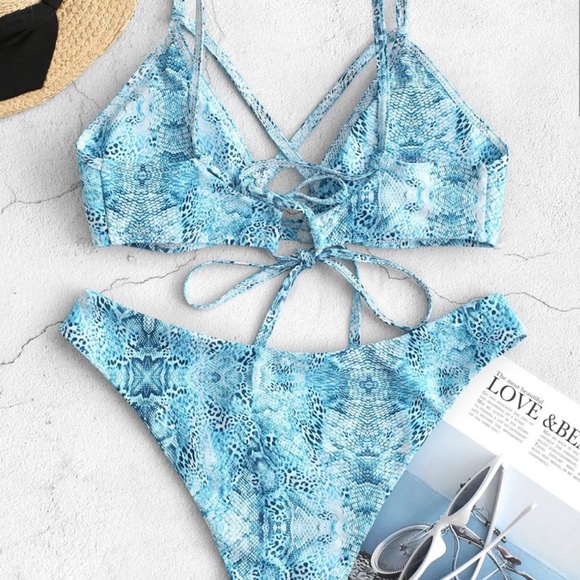 Worn once Zaful padded leopard & Snake print bikini - Picture 2 of 5